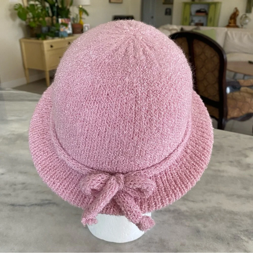 Knitted Bow Hat Pink Knitted Bucket Hat